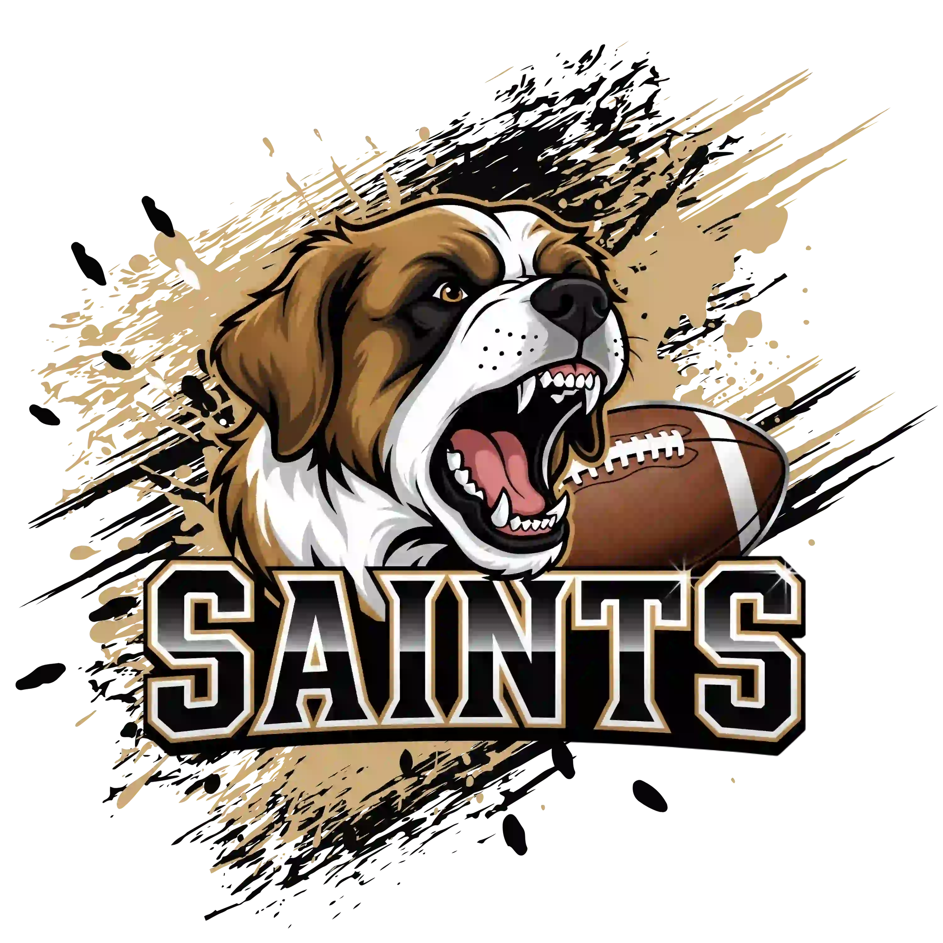 Fierce bulldog mascot with football and bold 'SAINTS' text – New Orleans Saints team t-shirt design