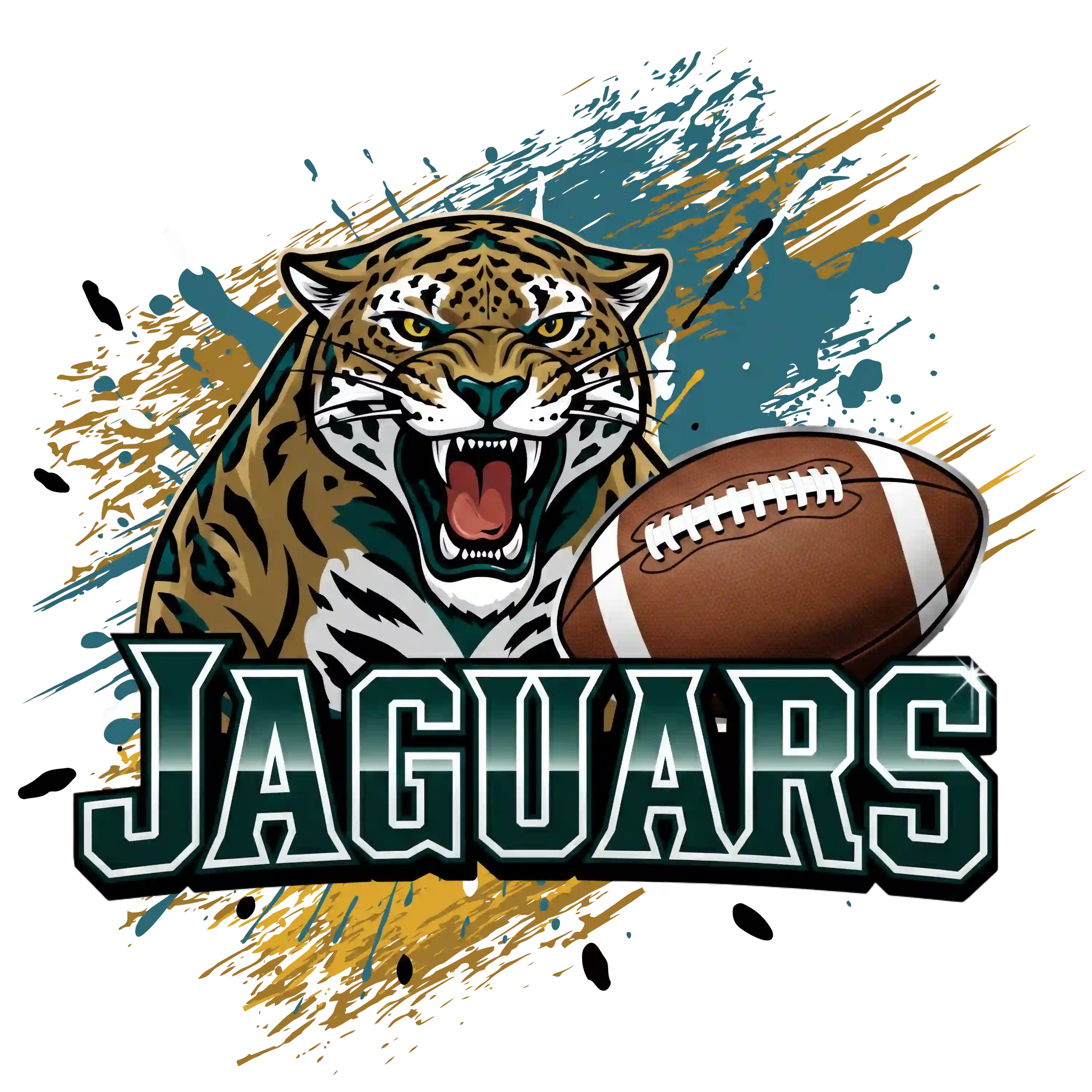 Fierce jaguar mascot with football and bold 'JAGUARS' text – Jacksonville Jaguars American Football team t-shirt design